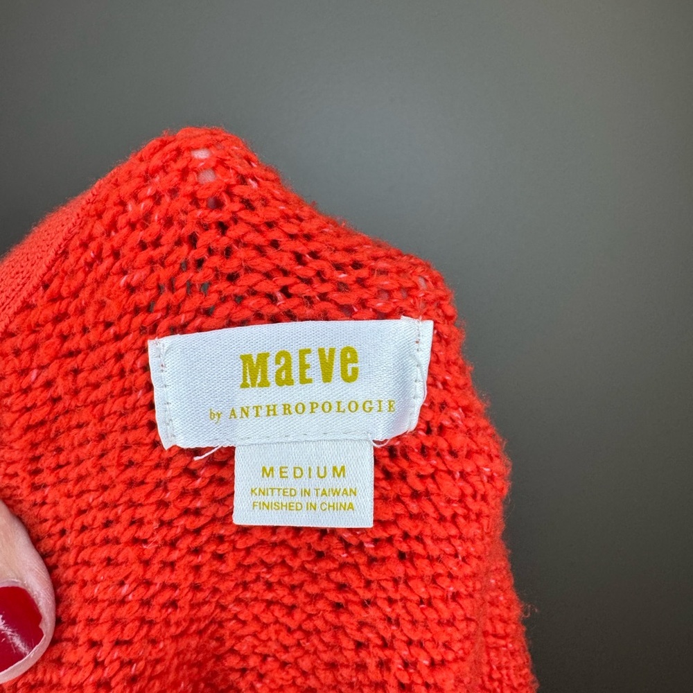 Maeve Anthropologie Orange Cropped Knit Sweater Puff Sleeve‎ Size M - Picture 2 of 4